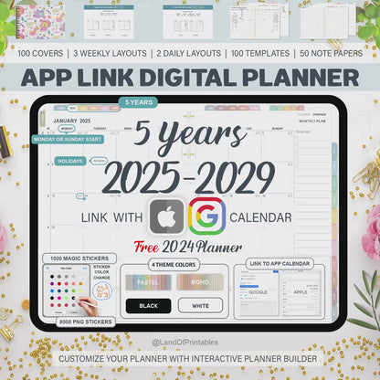 All-in-One 5-Year Digital Planner (2025-2029) | Goodnotes, Notability, iPad Compatible | Productivity & Lifestyle Planner